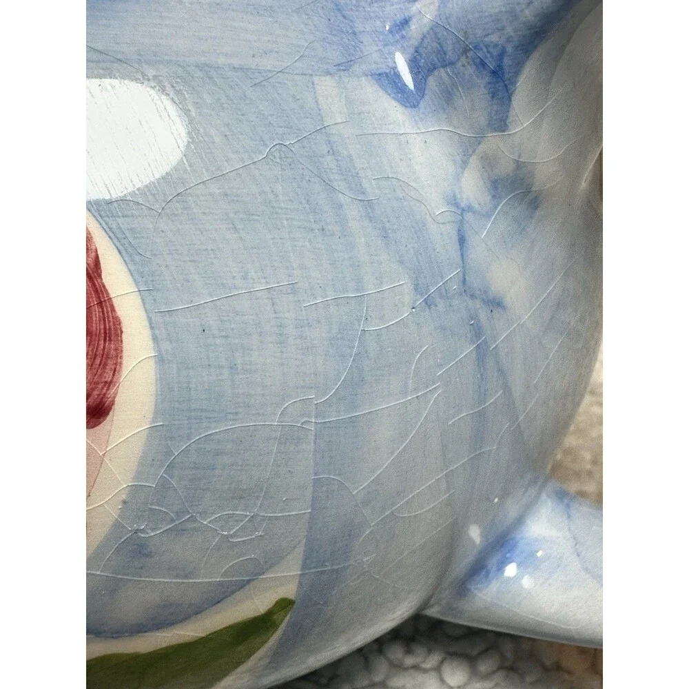 COOK'S CLUB CERAMIC BLUE TEAPOT WITH FLORAL DESIGNS